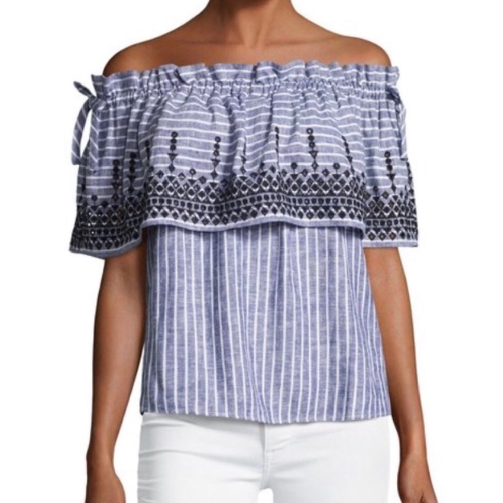 Parker “Cassandra” Off-the-Shoulder Chambray Top